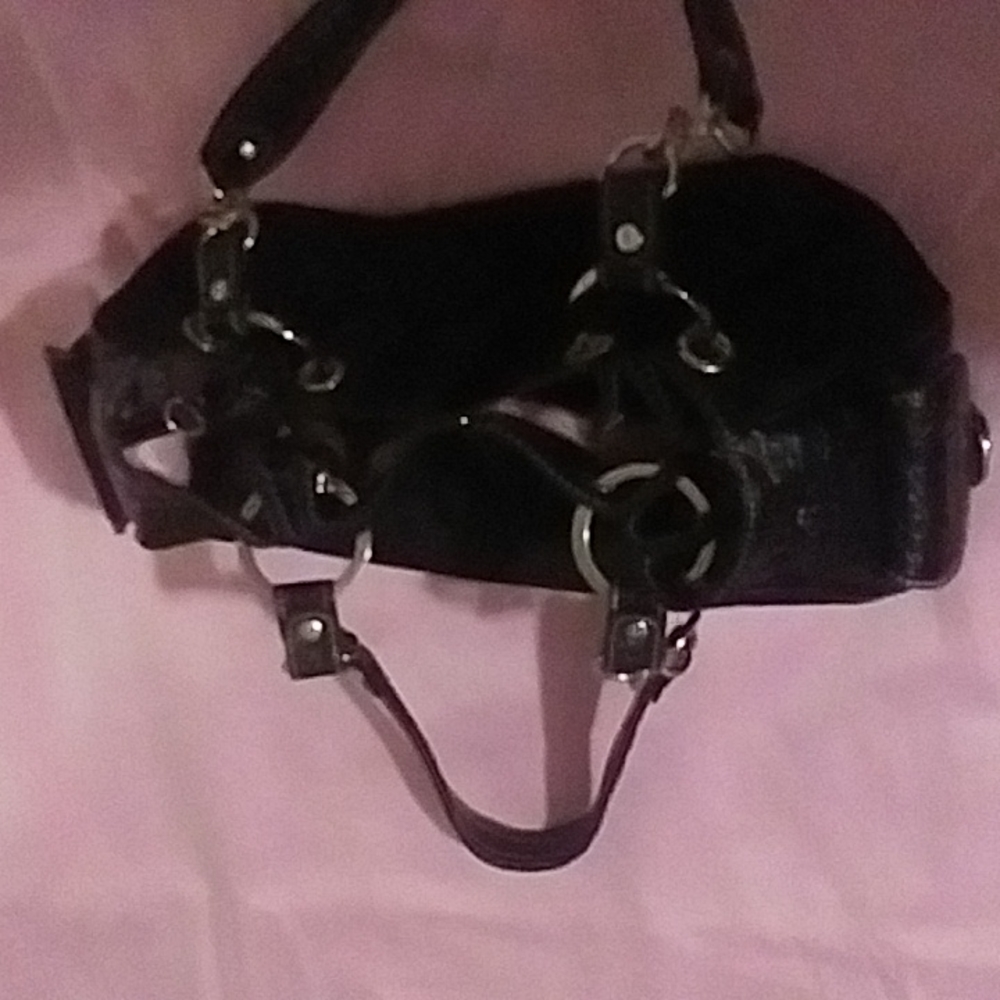 Kathy van Zealand black suede like with  faux croc leather nwot purse